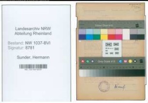 Entnazifizierung Hermann Sunder , geb. 11.09.1907 (Angestellter)