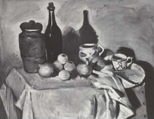 Stilleben mit Früchten und Geschirr / Nature morte: :pots et bouteilles / Stilleben (Früchte und Geschirr) / Nature morte: pots, bouteille, tasse et fruits