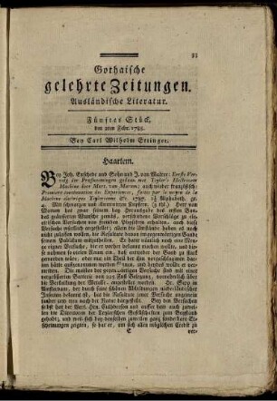 Fünftes Stück, den 2ten Febr. 1788.