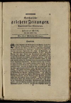 Fünftes Stück, den 2ten Febr. 1788.