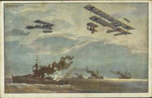 Wasserflugzeuge über der englischen Flotte. [R]