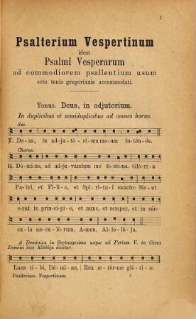Psalterium vespertinum : psalmi ad vesperas et completorium per totius anni cursum ; mediationum et finalium initiis digestis ad majorem psallentium commoditatem concinnati