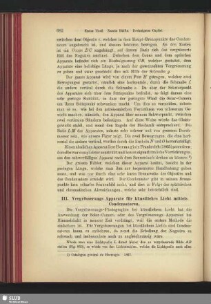 III. Vergrösserungs-Apparate für künstliches Licht mittels Condensatoren