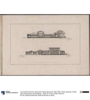 Werke der höheren Baukunst, 1840, Tafel 5. Athen, Akropolis. Palast des Königs Otto von Griechenland. Schnitte