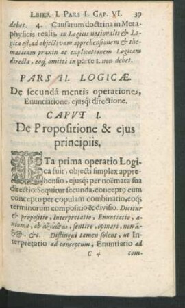 Pars II. Logicae. De secunda mentis operatione, Enunciatione, eiusque directione.