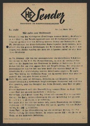 'HF-Sender' [Flugblatt], Nr.25/1954 (10. März 1954)