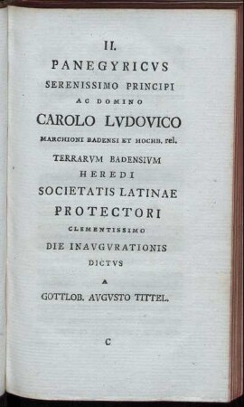 Panegyricus Serenissimo Principi Ac Domino Carolo Ludovico ...