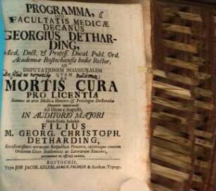 Programma quo ... Georgius Detharding ... ad disputationem inauguralem Georg. Christoph. Dethardingii ... invitat : [praefatus de filiis et nepotibus medicorum]