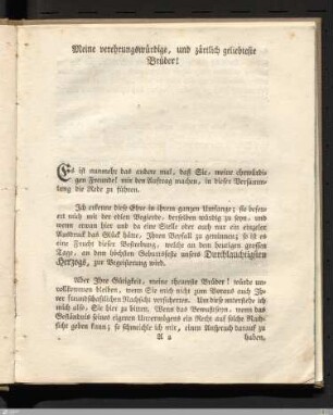 Meine verehrungswürdige, und zärtlich geliebte Brüder!