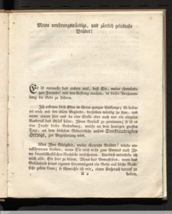 Meine verehrungswürdige, und zärtlich geliebte Brüder!