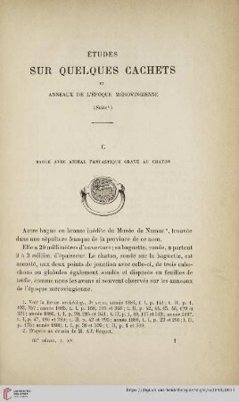 Ser. 3: 15: Études sur quelques cachets et anneaux de l'époque Mérovingnienne