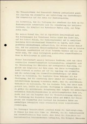 Stellungnahme gegen die Lagerung von Atomwaffen