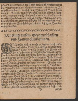 Von Kindtauffen, Gevatterschafften und Frawen-Kirchgängen