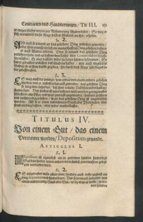 Titulus IV. Von einem Gut/ das einem Vertrawet worden/ Depositum genandt.