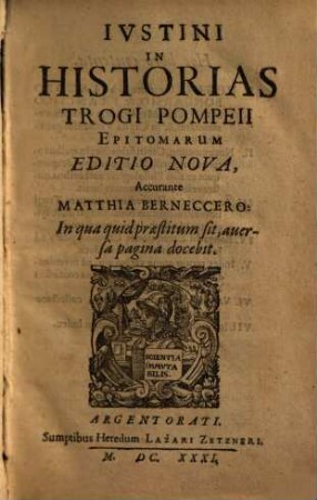 Iustini in historias Trogi Pompeii epitomarum editio nova