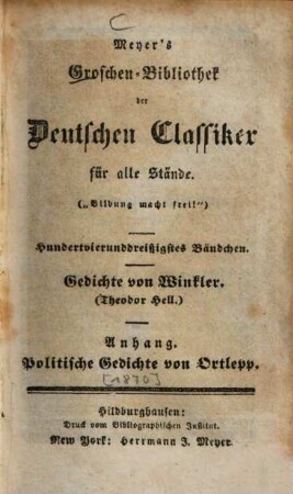Gedichte von Winkler : (Theodor Hell)