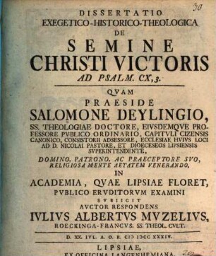 Diss. exeg. hist. theol. de semine Christi victoris : ad Psalm. CX, 3