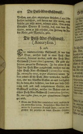 Die Pulß-Ader-Geschwulst. (Aneurysma.)
