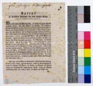 Spendenaufruf für preußische Kriegsversehrte, Waisen und Witwen