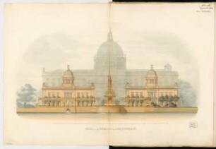 Umgestaltung der Schlossfreiheit, Berlin Monatskonkurrenz September 1874: Aufriss Spreeansicht; Maßstabsleiste