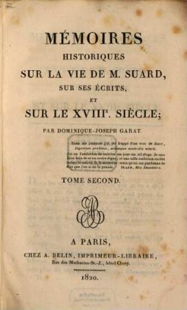 Mémoires historiques sur la vie de M. Suard, sur ses écrits, et sur le XVIIIe siècle, 2