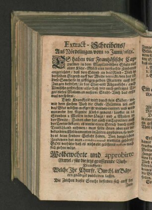 Extract-Schreibens/ Aus Nördtlingen/ vom 20 Juni/ 1682.
