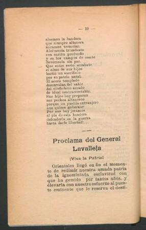 Proclama del General Lavalleja : ¡Viva la patria!