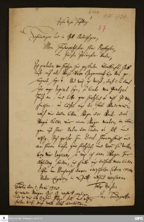Brief von Jacob Baumgarten an August Hermann Francke.