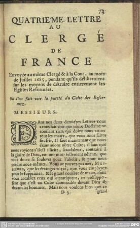 Quatrième Lettre Au Clergé De France