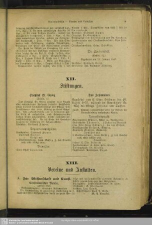 XIII. Vereine und Anstalten