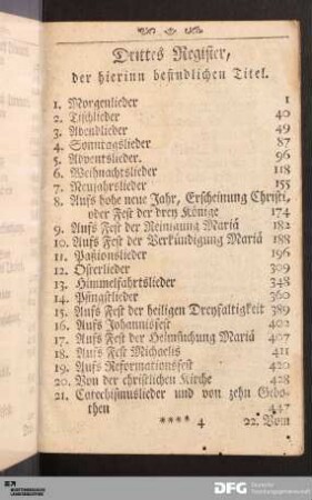Drittes Register, der hierinn befindlichen Titel.