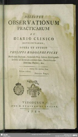 Delectus Observationum Practicarum Ex Diario Clinico Depromptarum