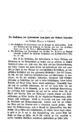 Die Entstehung des Heidenthums (nach Fabri und Seibert) besprochen