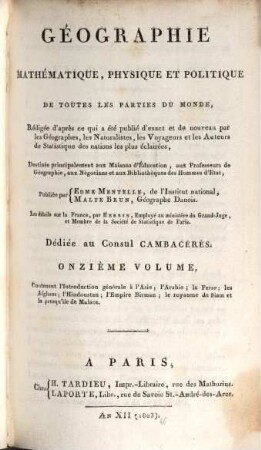 Géographie mathematique, physique et politique de toutes les parties du monde, 11