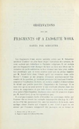 Observations sur les "Fragments of a Zadokite Work" édités par Schechter