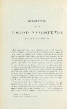 Observations sur les "Fragments of a Zadokite Work" édités par Schechter