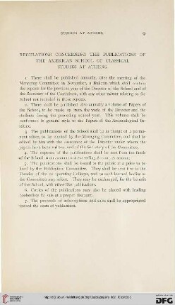Regulations concerning the publications of the American School of Classial Studies at Athens