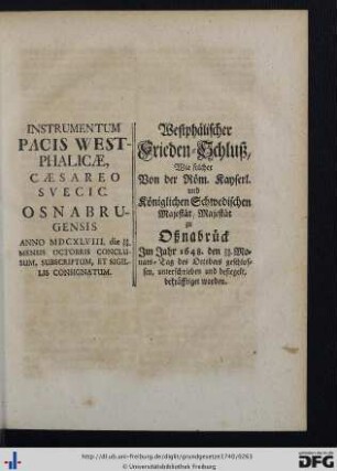 III. Westphälischer Frieden-Schluß.