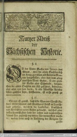 Kurtzer Abriß der Sächsichen Historie