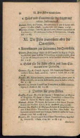 XI. Die Flöte traversiere oder die Queerflöte