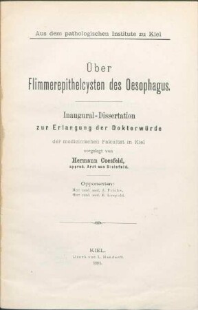 Über Flimmerepithelcysten des Oesophagus