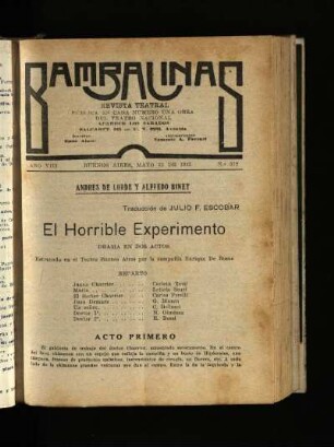 El horrible experimento : drama en dos actos