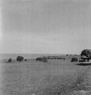 Ufer : Blick zum Ufer des Victoriasee, rechts ein Holzpavillon