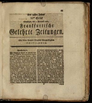 XItes Stück Dienstags, den 7. Februarii 1764. - XXtes Stück Freytags, den 9. März 1764.