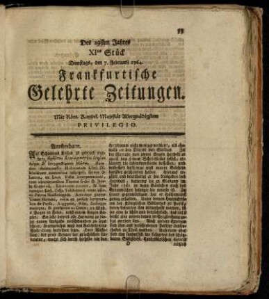 XItes Stück Dienstags, den 7. Februarii 1764. - XXtes Stück Freytags, den 9. März 1764.
