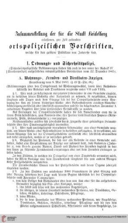 Zusammenstellung der für die Stadt Heidelberg erlassenen, zur Zeit geltenden ortspolizeilichen Vorschriften