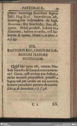 XIX. Pastoris Est, Omnium Haeresium Habere Notitam