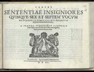 Johann Wanningus: Sententiae insigniores quinque, sex et septem vocum. Cantus