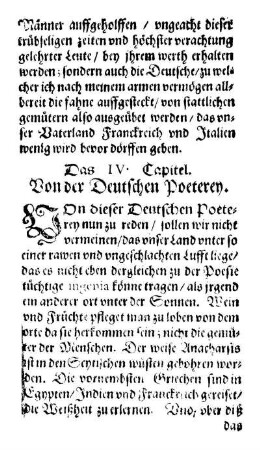 Das IV. Capitel. Von der Deutschen Poeterey.