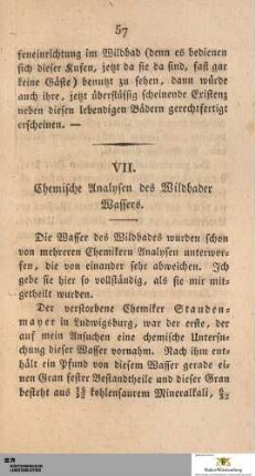 VII. Chemische Analysen des Wildbader Wassers